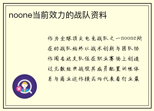noone当前效力的战队资料