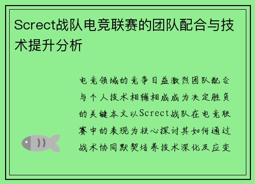 Screct战队电竞联赛的团队配合与技术提升分析